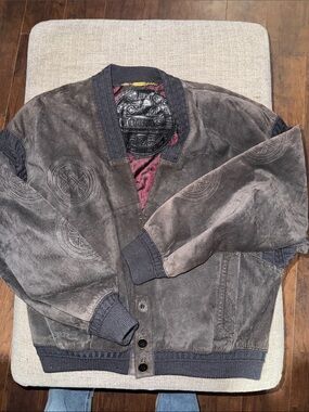 Vintage Torras Mens Suede Bomber Jacket - Charcoal Gray